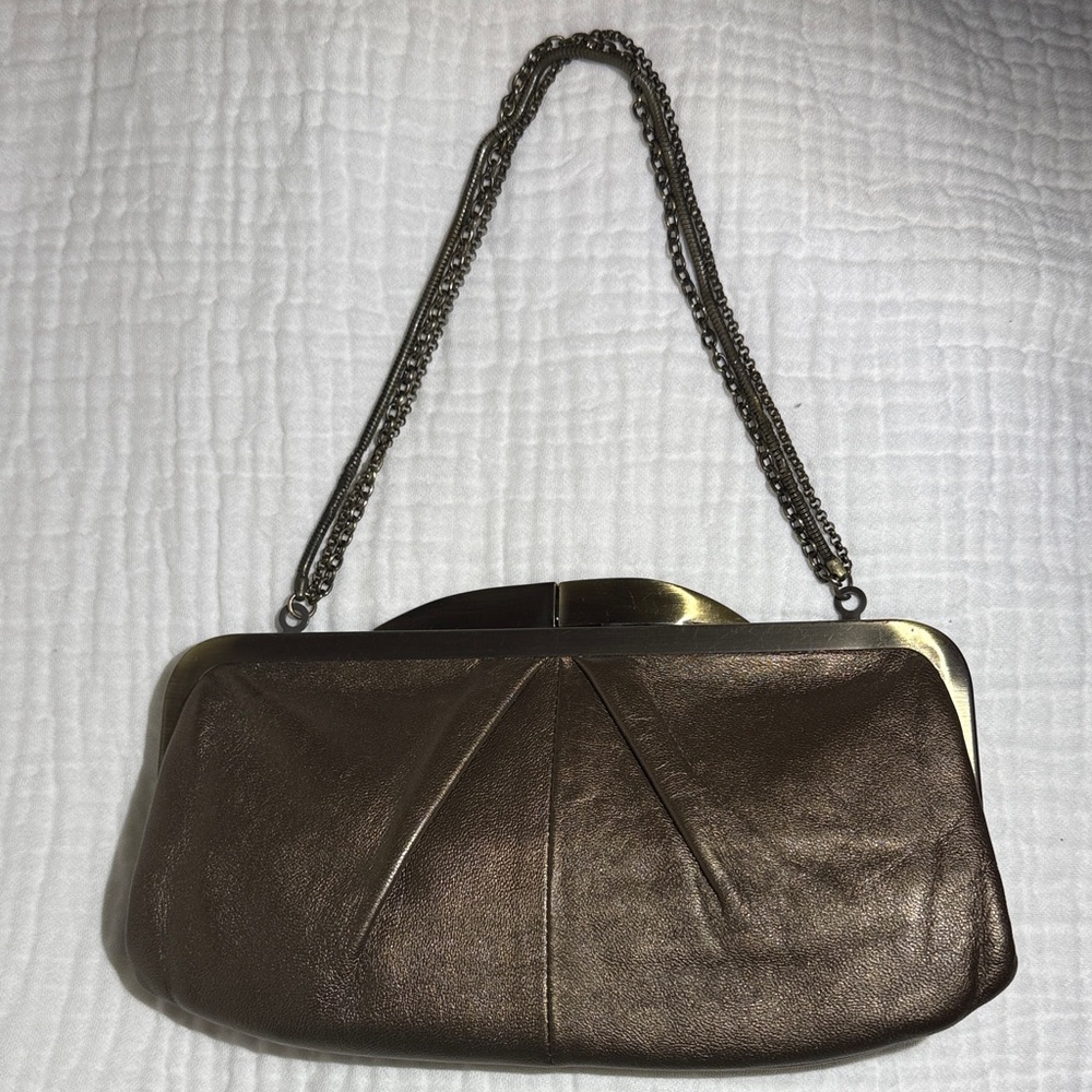 HOBO Metallic Bronze Clutch with Chain Strap